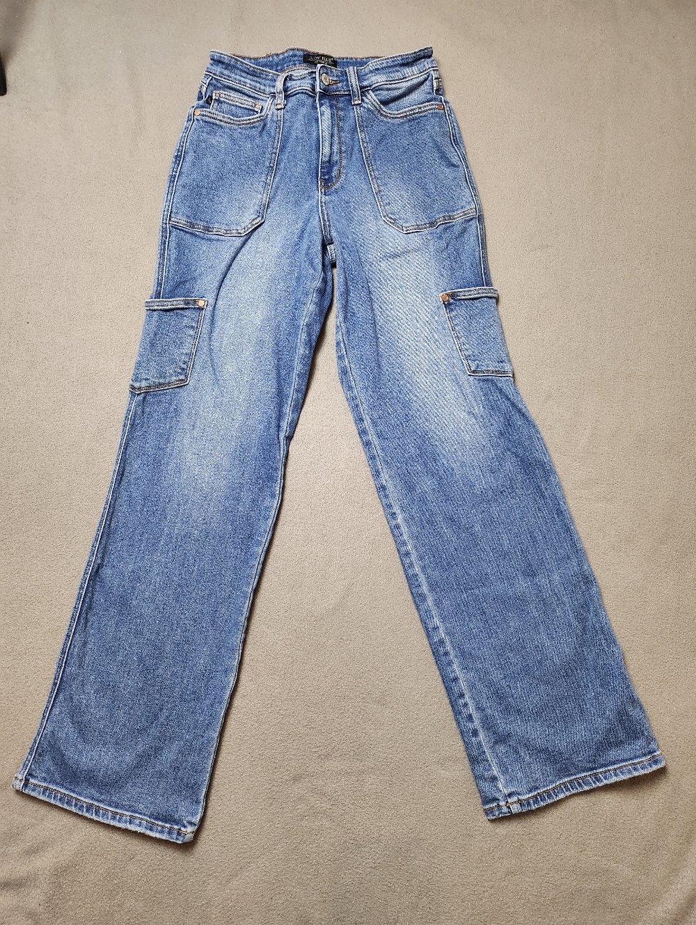 Judy Blue cargo wide leg jeans Utility denim high rise Sz 28